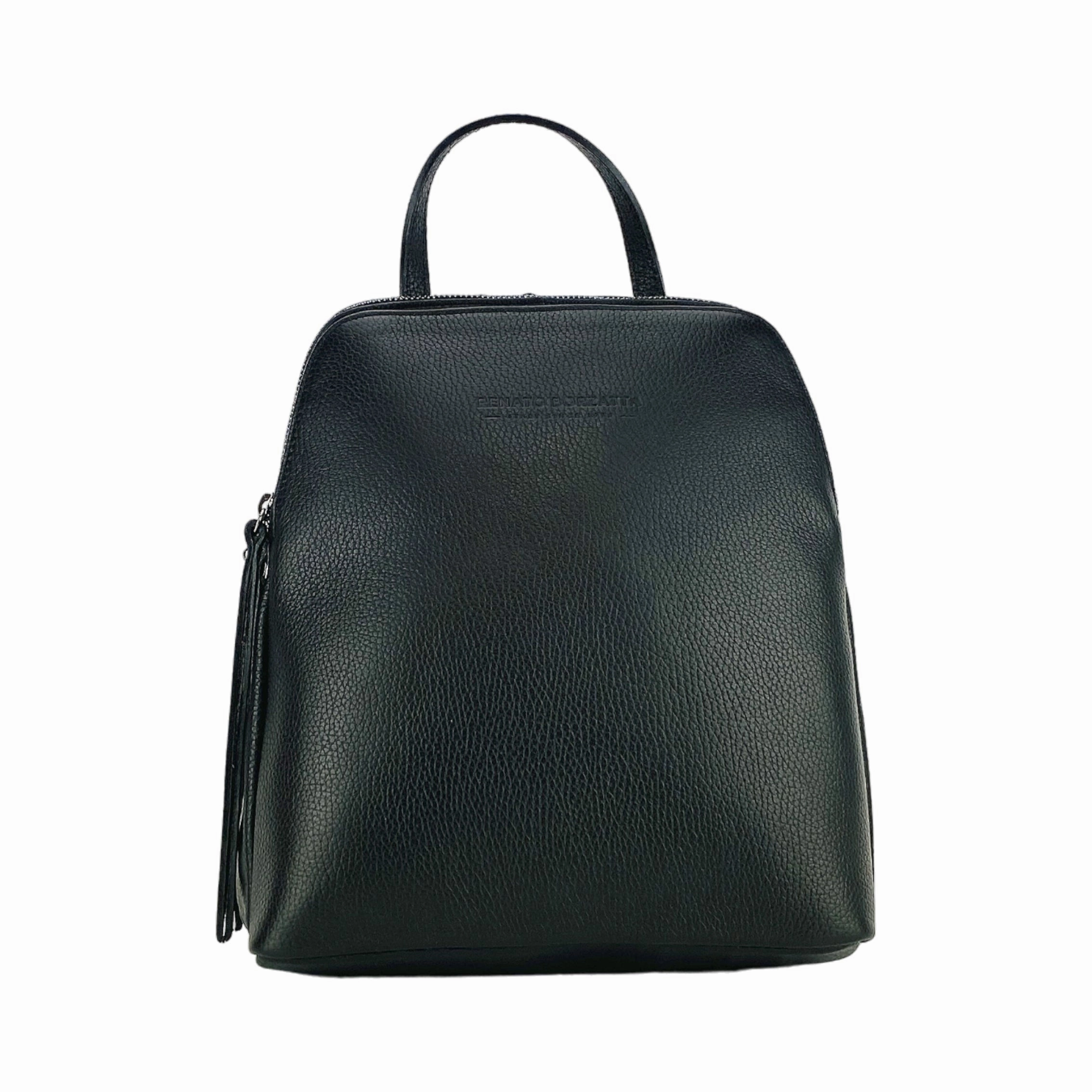 Renato Borzatta Leather Double Compartment Black Backpack