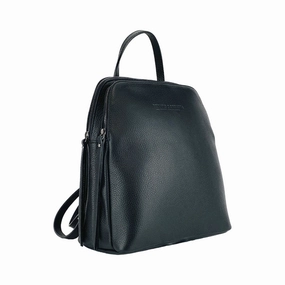 Renato Borzatta Leather Double Compartment Black Backpack