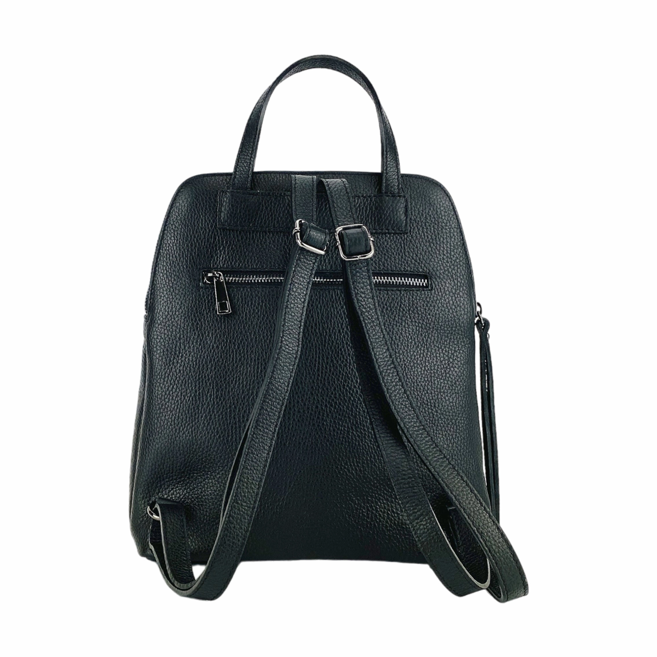 Renato Borzatta Leather Double Compartment Black Backpack