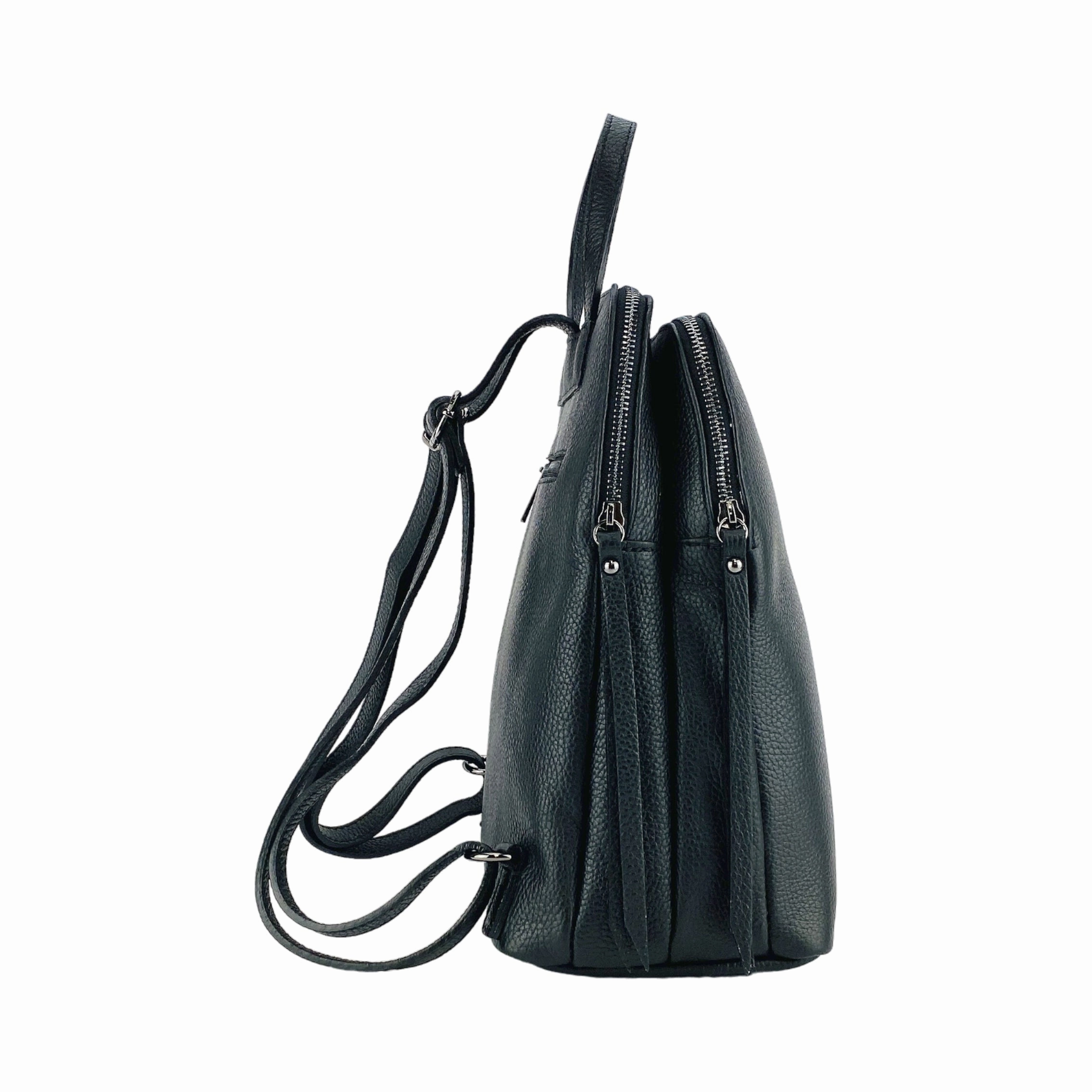Renato Borzatta Leather Double Compartment Black Backpack
