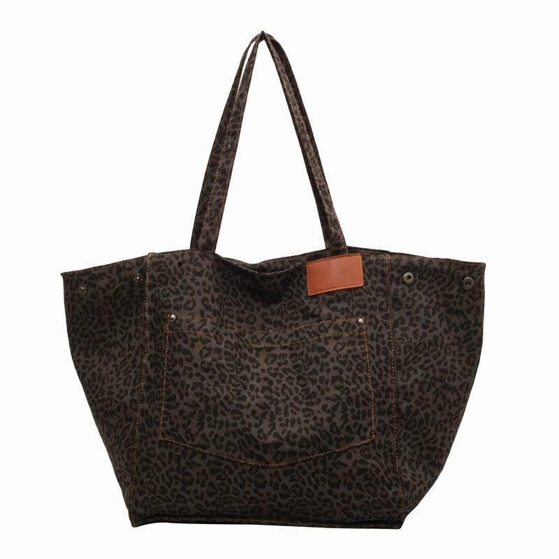 Retro Leopard Print Canvas Large Casual Tote Bag