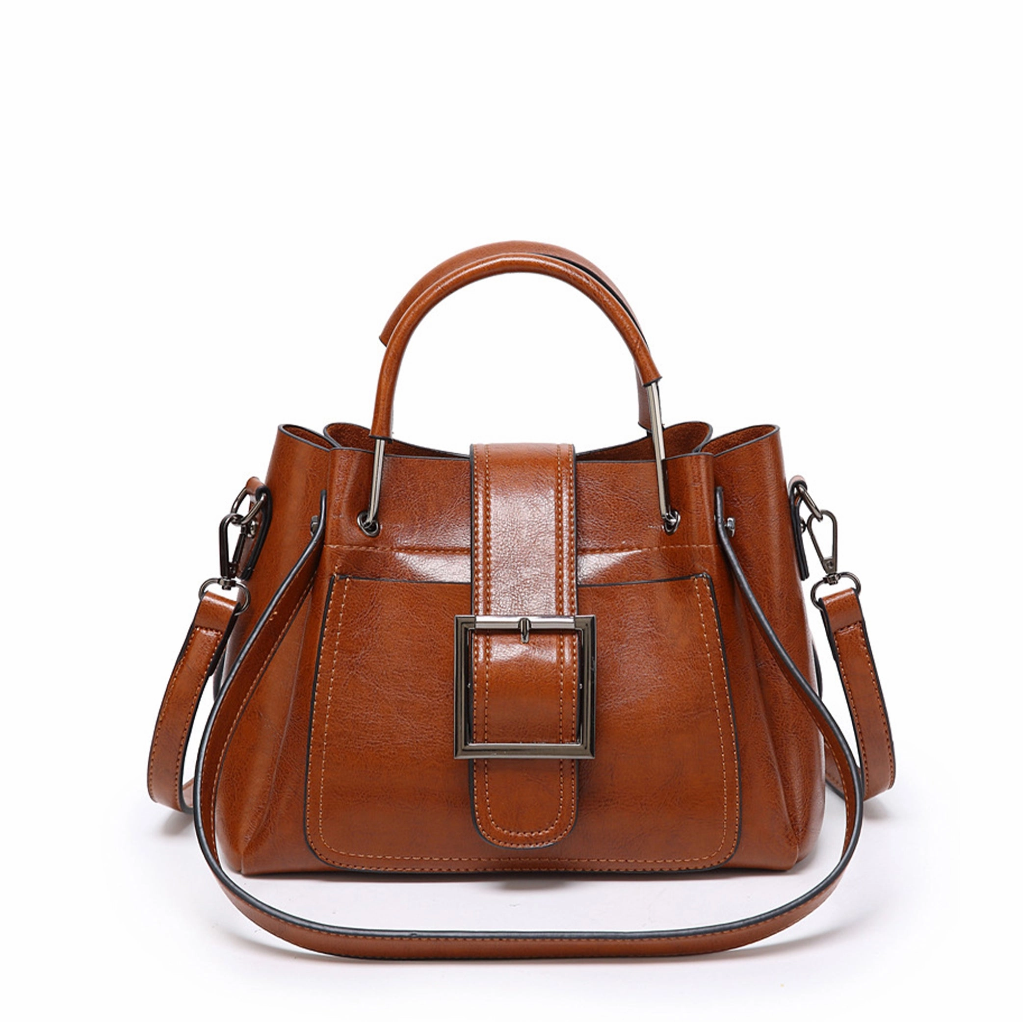 Retro Wax PU Leather Large Capacity Shoulder Tote