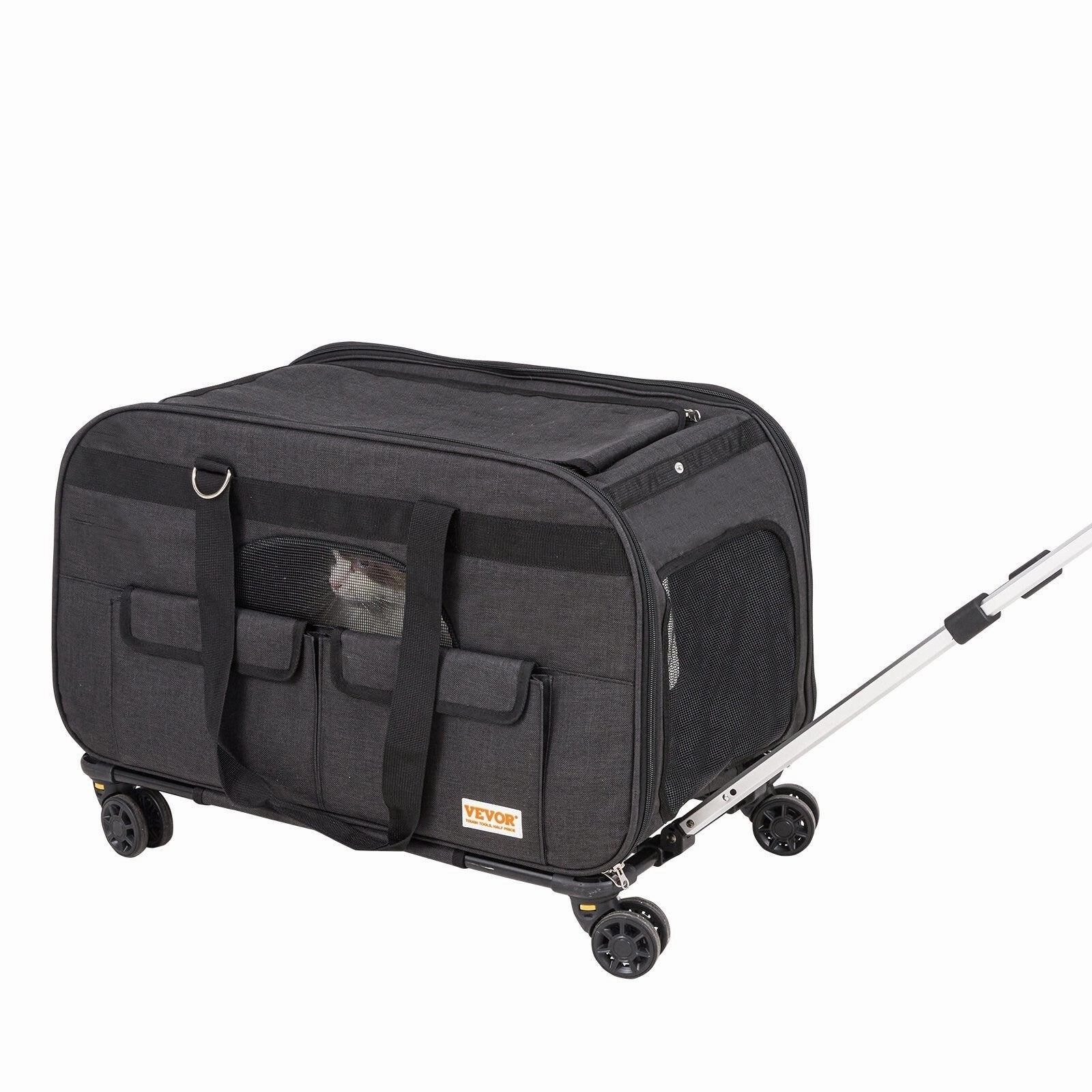 Rolling Pet Carrier with Telescopic Handle and Shoulder Strap,Dog Carrier with Wheels for Pets under 35 lbs,with 1 Folding Bowl