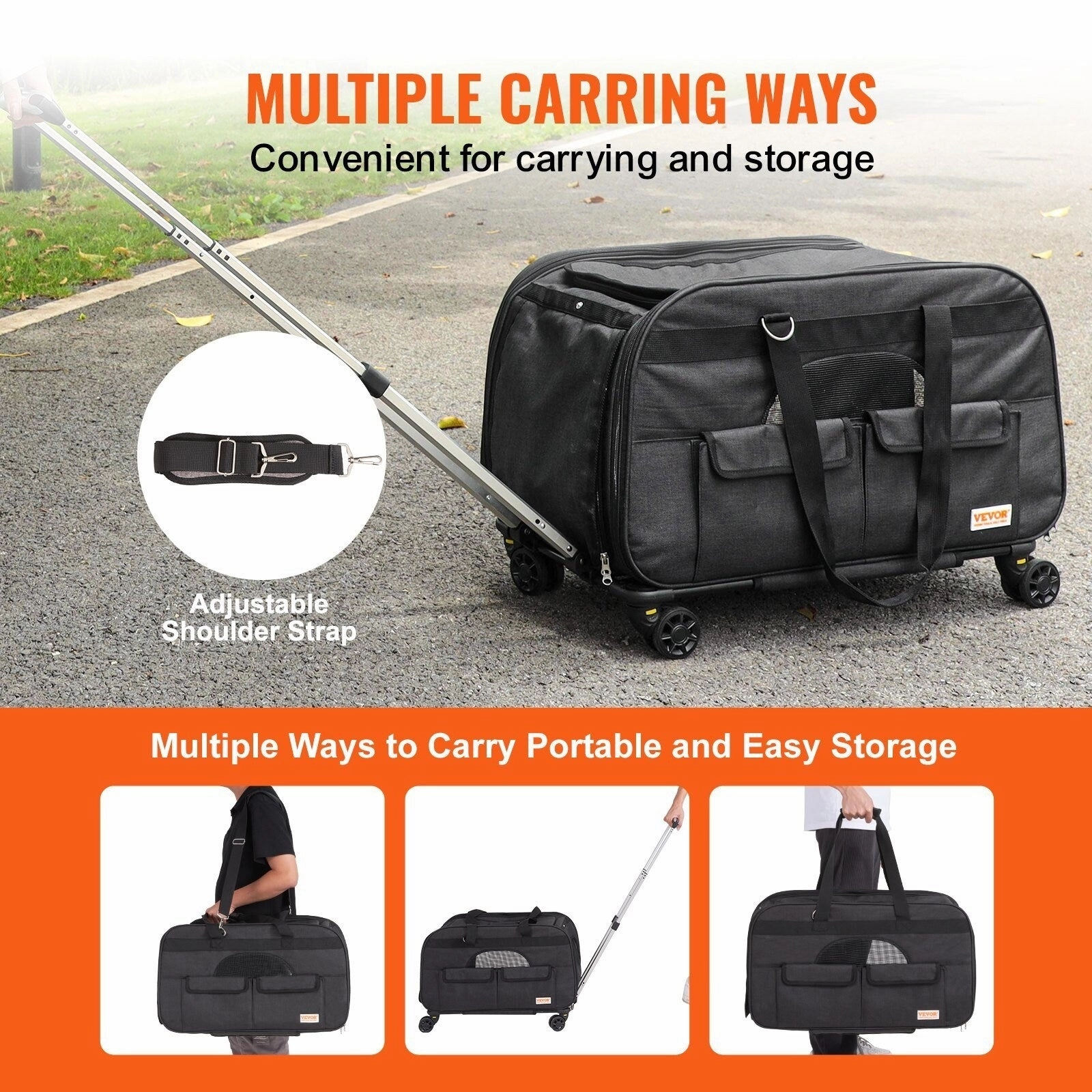 Rolling Pet Carrier with Telescopic Handle and Shoulder Strap,Dog Carrier with Wheels for Pets under 35 lbs,with 1 Folding Bowl