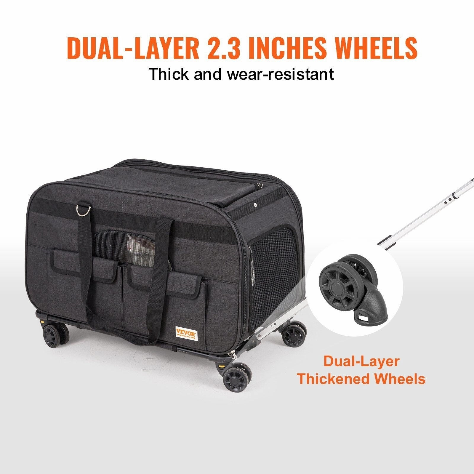 Rolling Pet Carrier with Telescopic Handle and Shoulder Strap,Dog Carrier with Wheels for Pets under 35 lbs,with 1 Folding Bowl