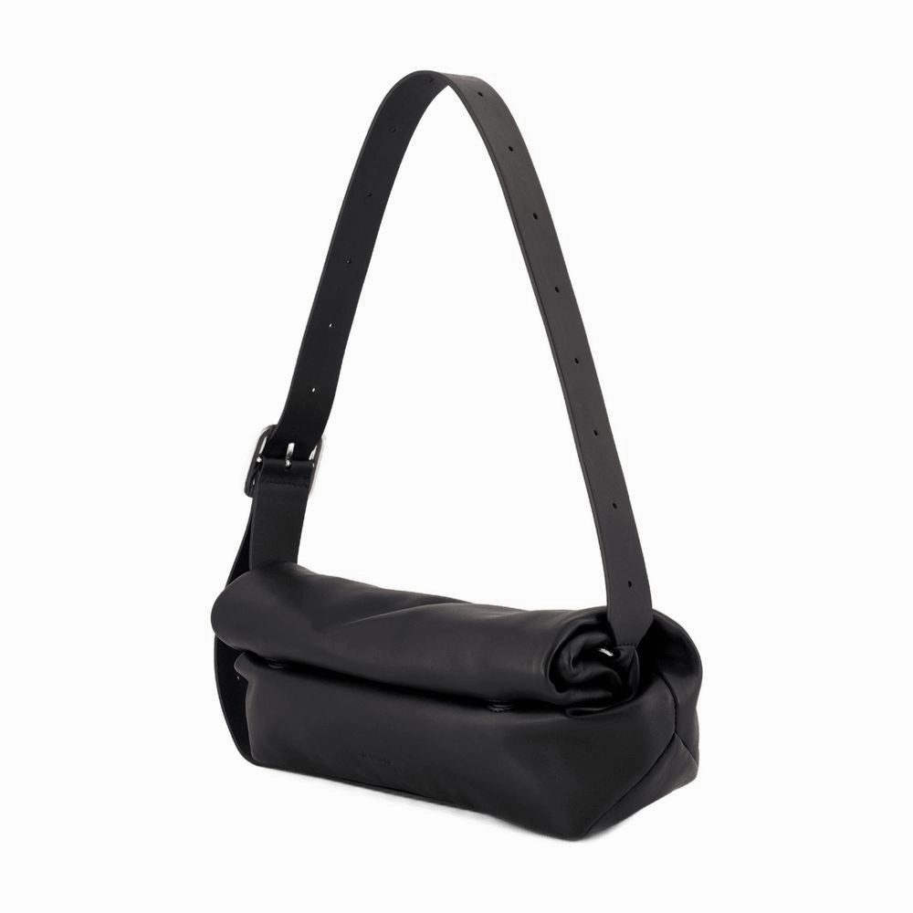 Rollup Small Square Belt Crossbody - Black Leather