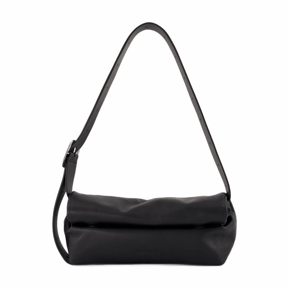 Rollup Small Square Belt Crossbody - Black Leather