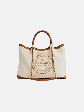 Ruth Slogan Canvas Vegan Tote | Off White & Tan