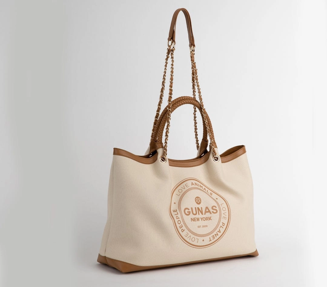Ruth Slogan Canvas Vegan Tote | Off White & Tan