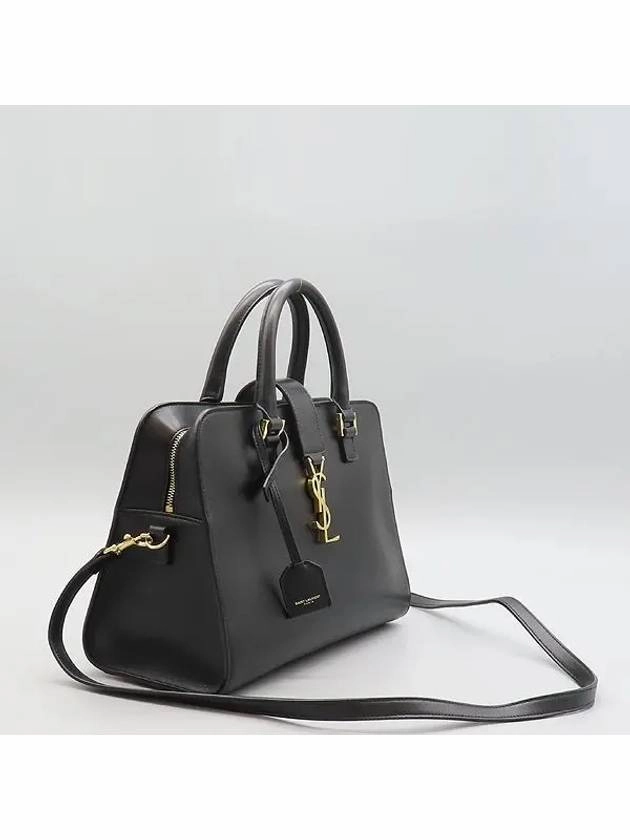 Saint Laurent 672667 Black leather cabas gold logo tote bag shoulder strap 2WAY