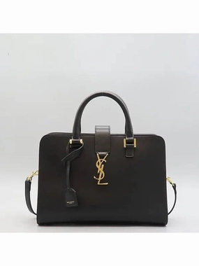 Saint Laurent 672667 Black leather cabas gold logo tote bag shoulder strap 2WAY