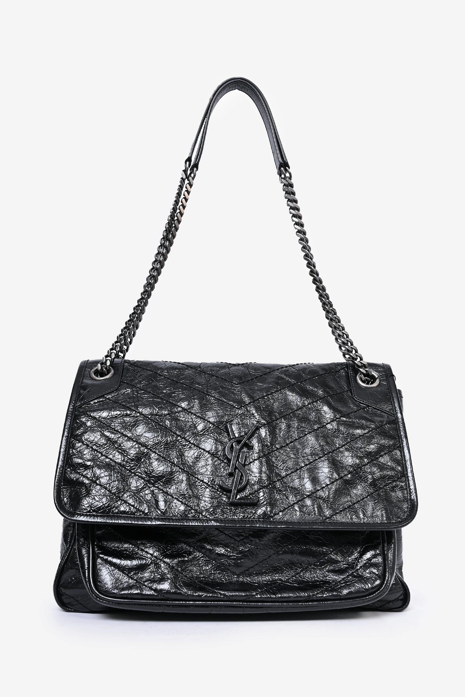 Saint Laurent Black Crinkle Leather Niki Shoulder Bag