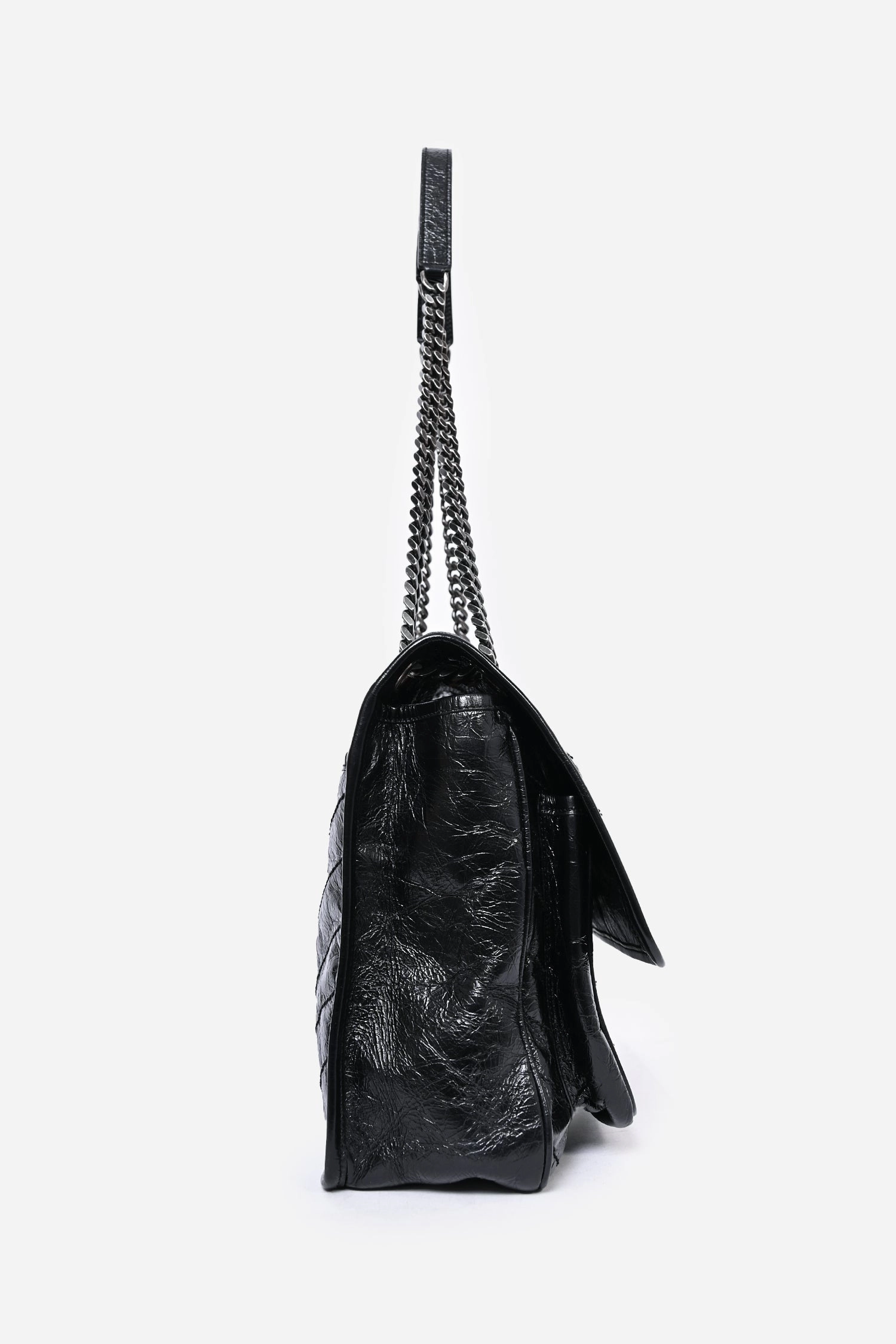 Saint Laurent Black Crinkle Leather Niki Shoulder Bag