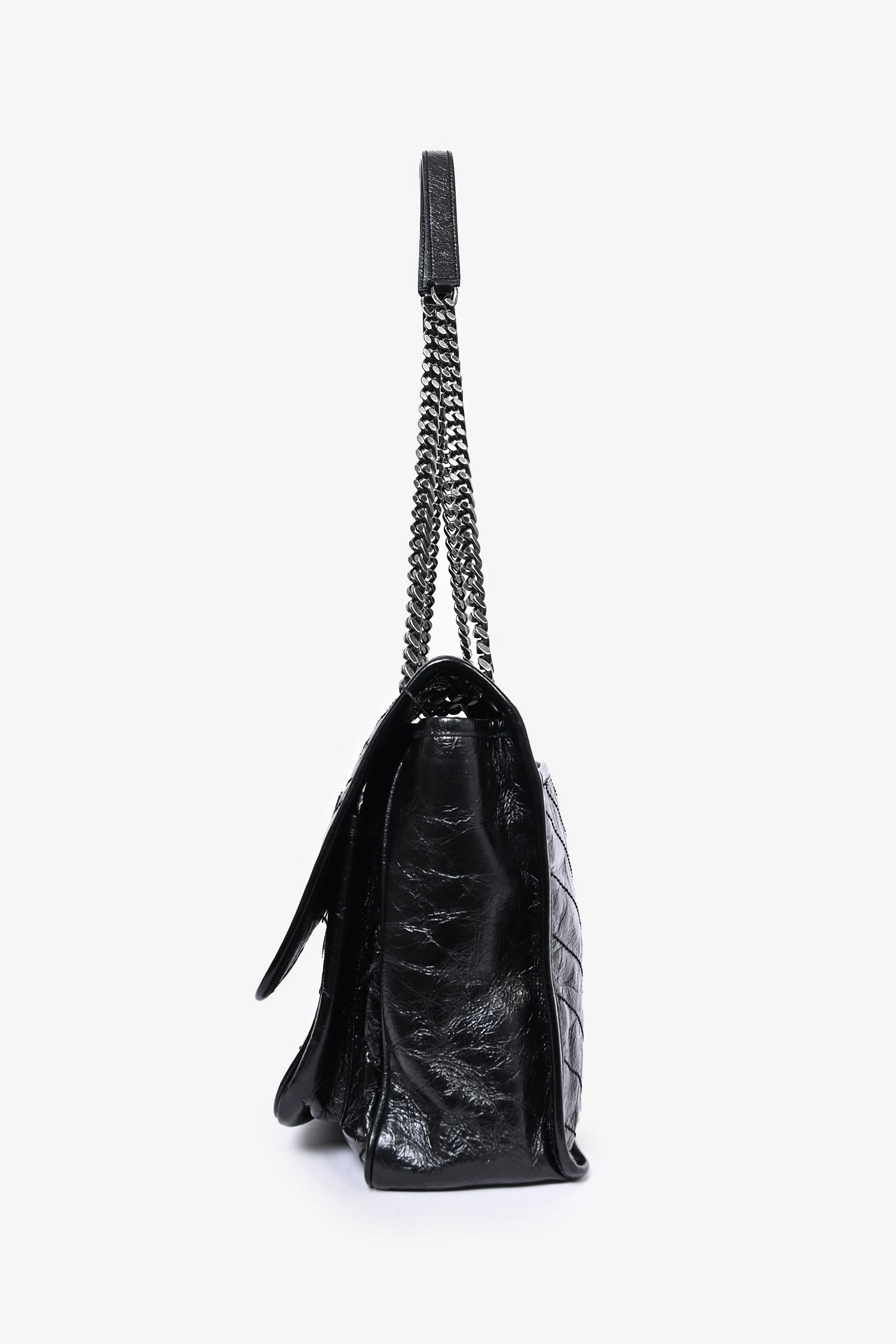 Saint Laurent Black Crinkle Leather Niki Shoulder Bag