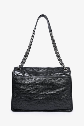 Saint Laurent Black Crinkle Leather Niki Shoulder Bag