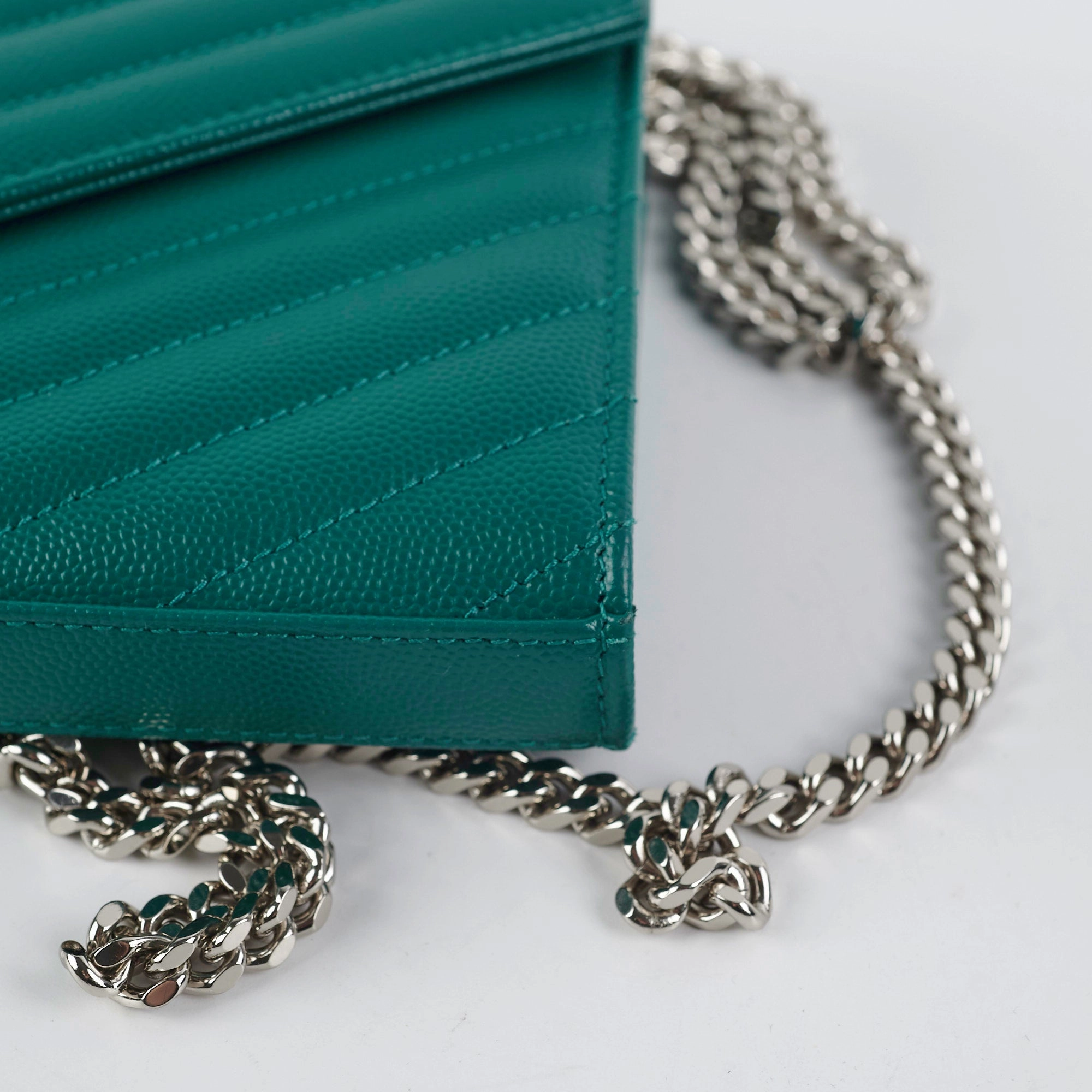 Saint Laurent Cassandre Wallet On Chain (WOC) Teal