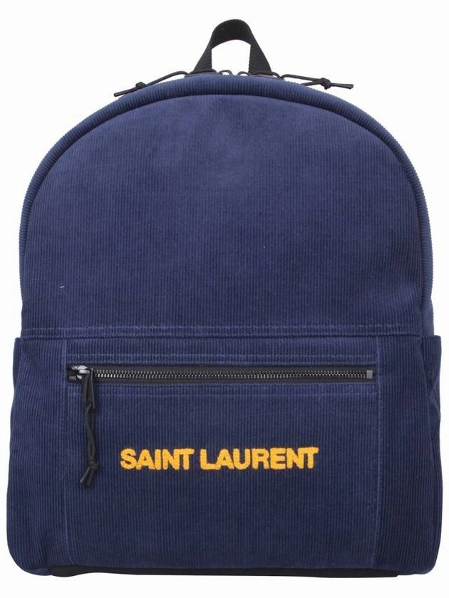 Saint Laurent Nux Logo Corturoy Backpack Navy Blue