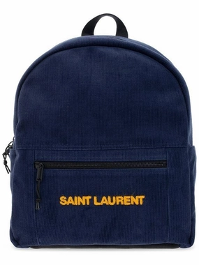 Saint Laurent Nux Logo Corturoy Backpack Navy Blue