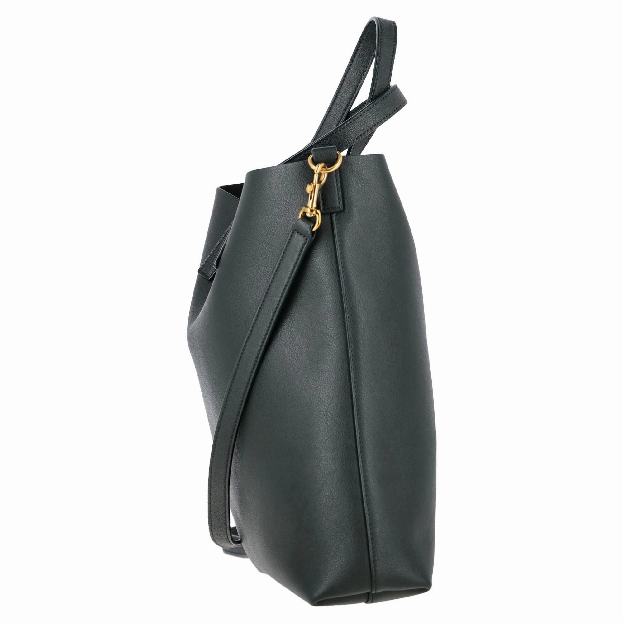 Saint Laurent Toy Shopping Tote Bag in Dark Green Leather