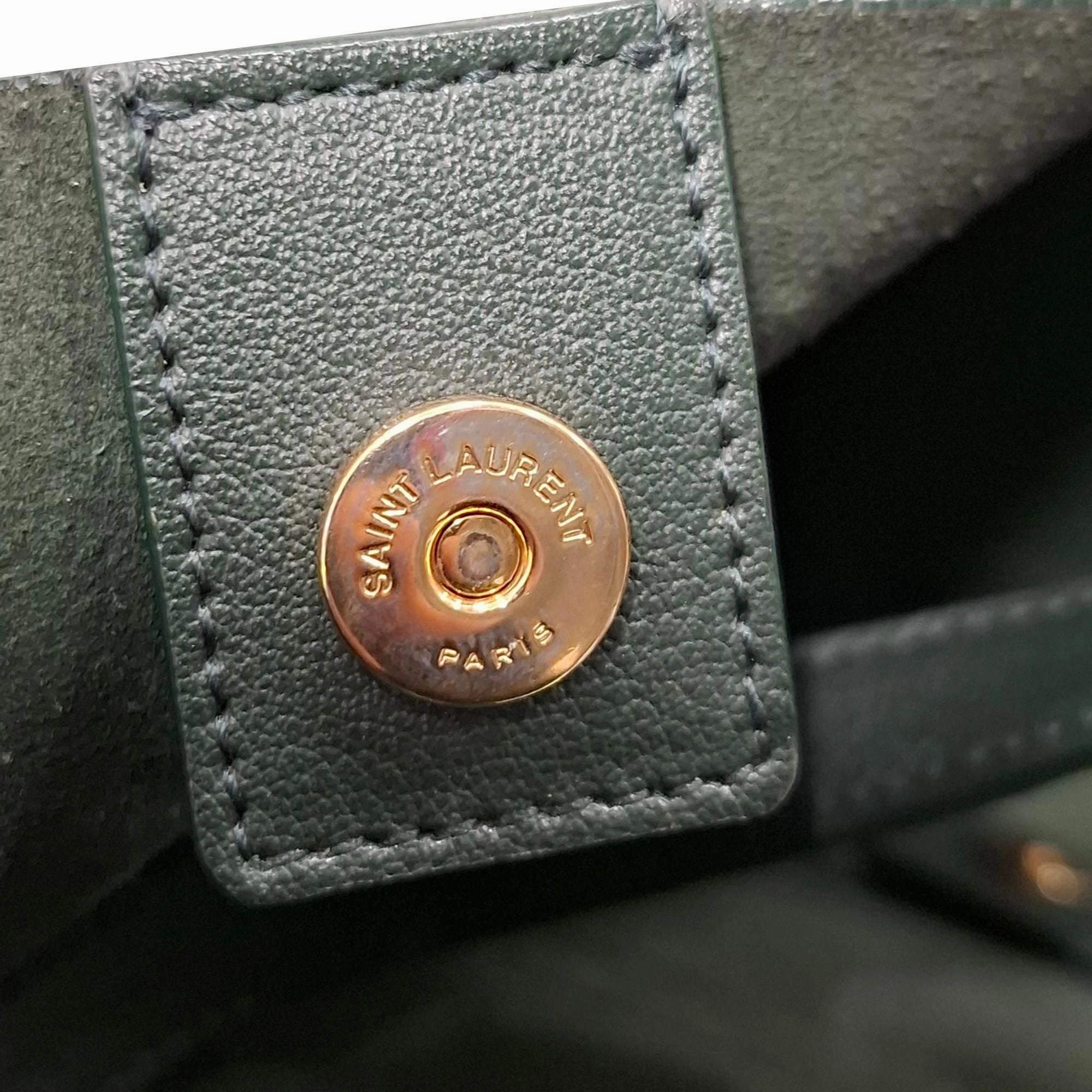 Saint Laurent Toy Shopping Tote Bag in Dark Green Leather
