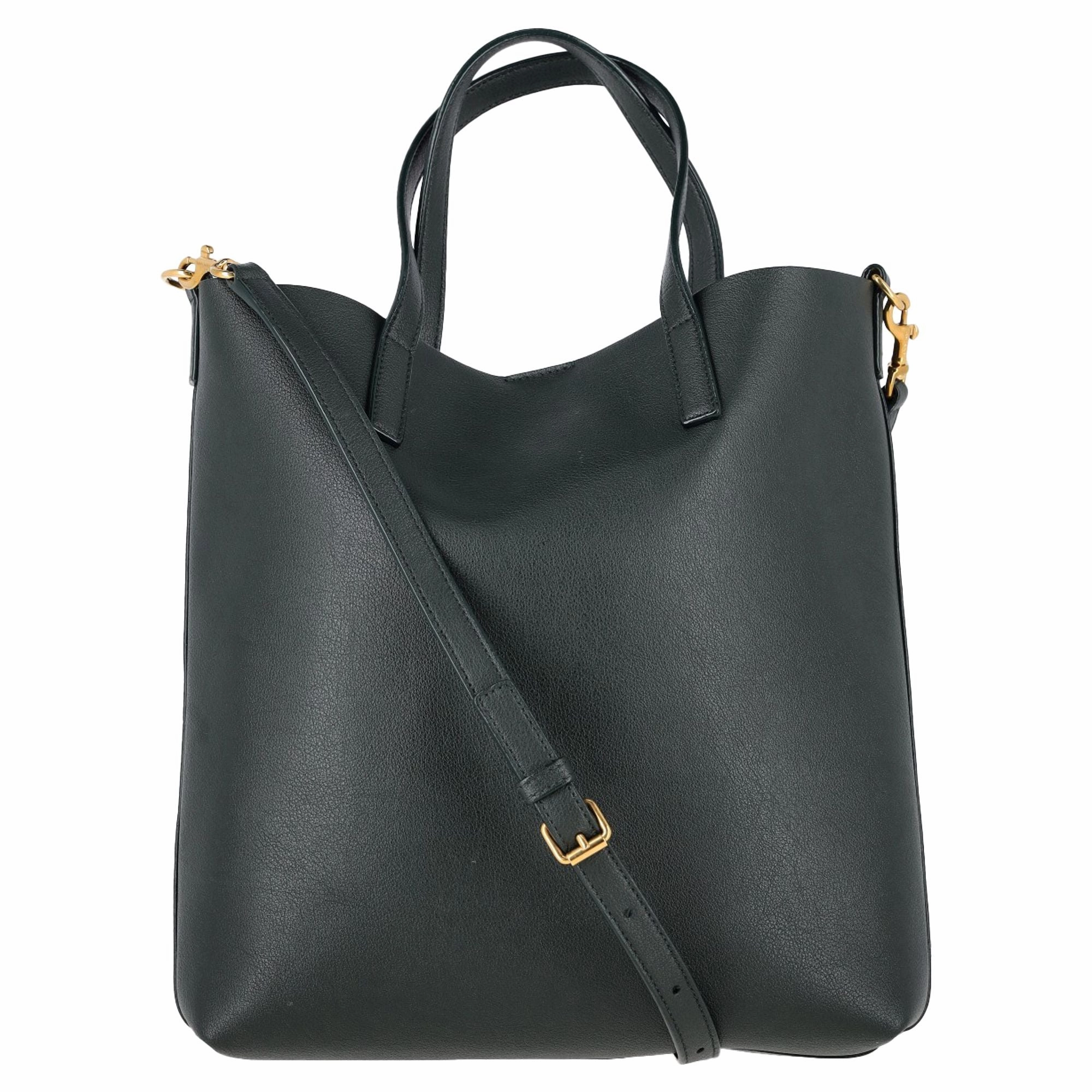 Saint Laurent Toy Shopping Tote Bag in Dark Green Leather