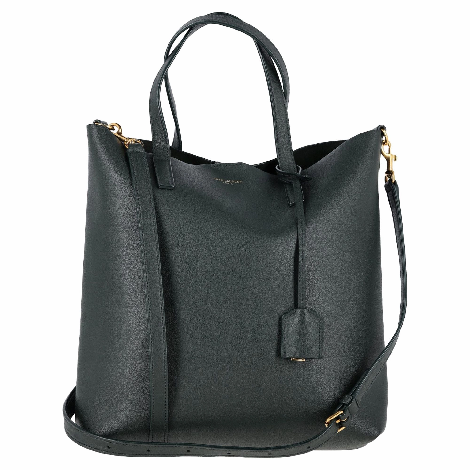 Saint Laurent Toy Shopping Tote Bag in Dark Green Leather