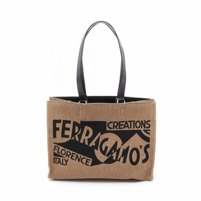 Salvatore Ferragamo  Leather Raffia Tote Bag (Pre-Owned)