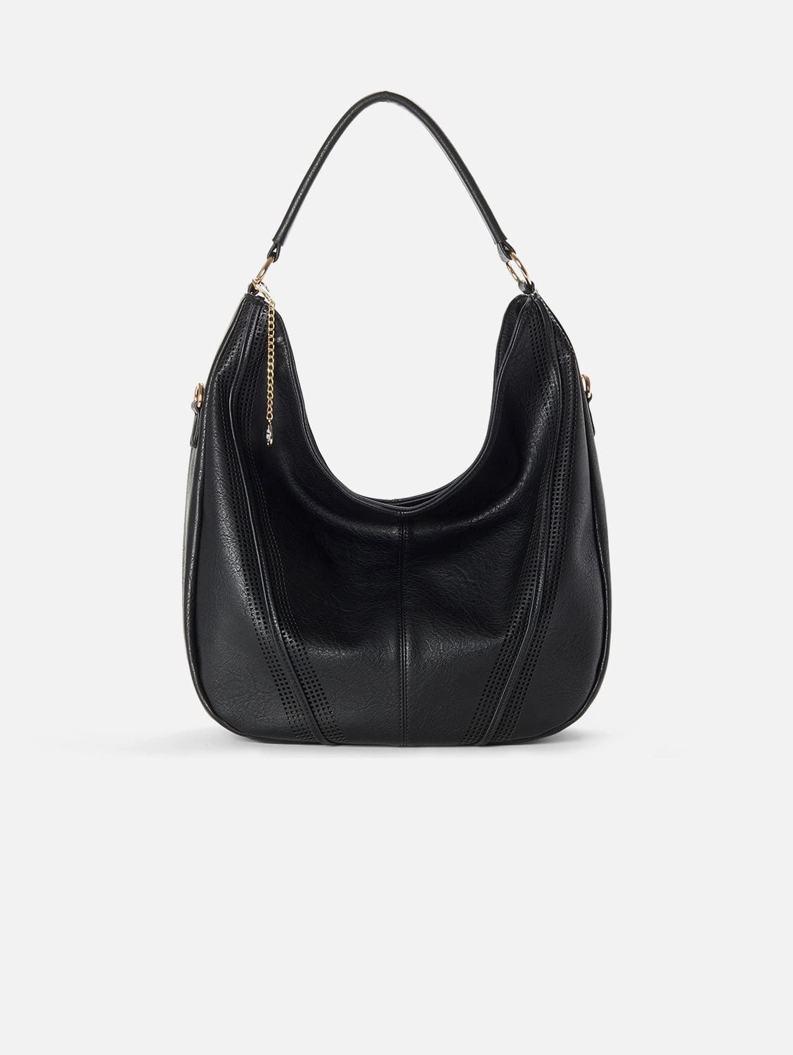 Savannah Vegan Leather Perforated Hobo | Black