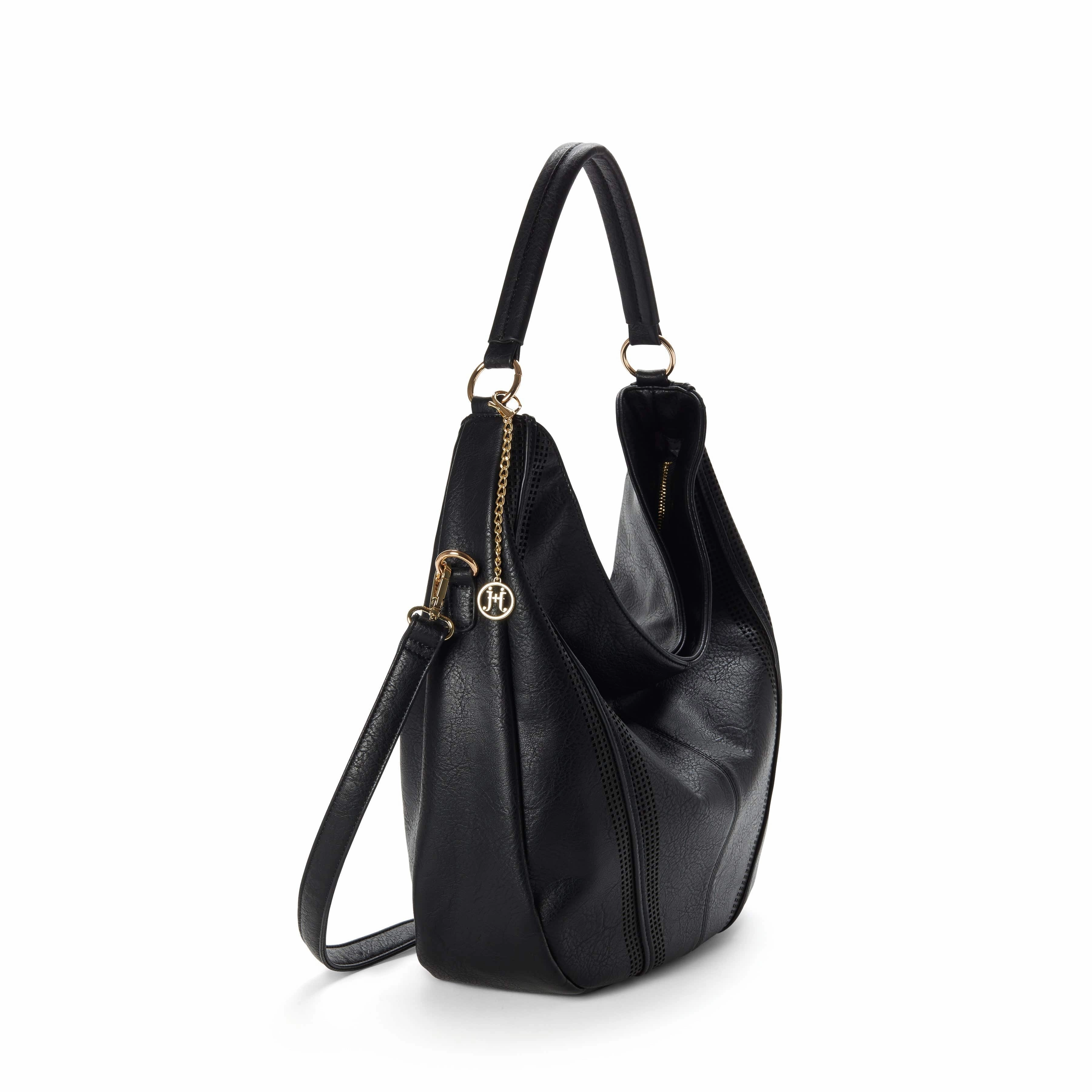 Savannah Vegan Leather Perforated Hobo | Black