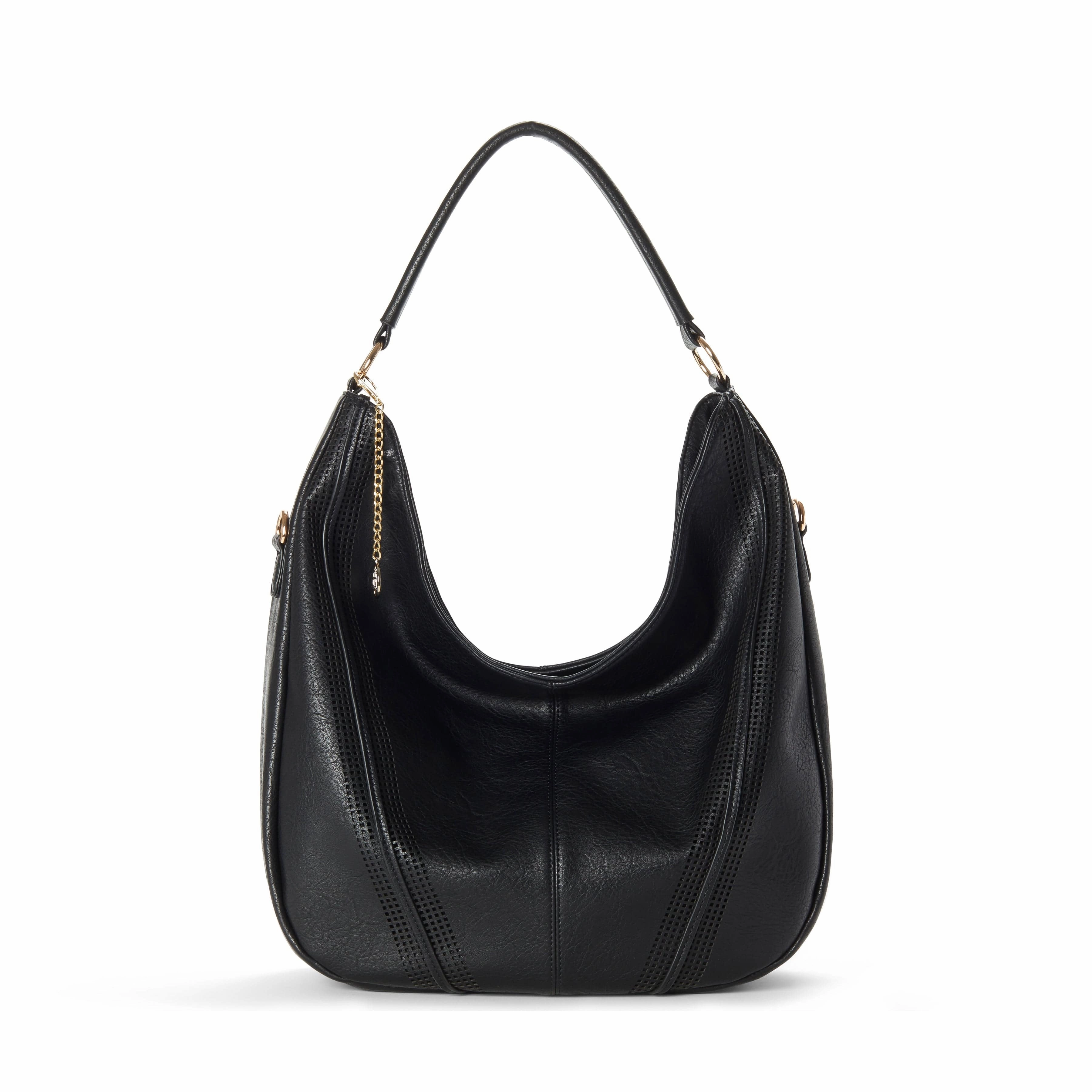 Savannah Vegan Leather Perforated Hobo | Black