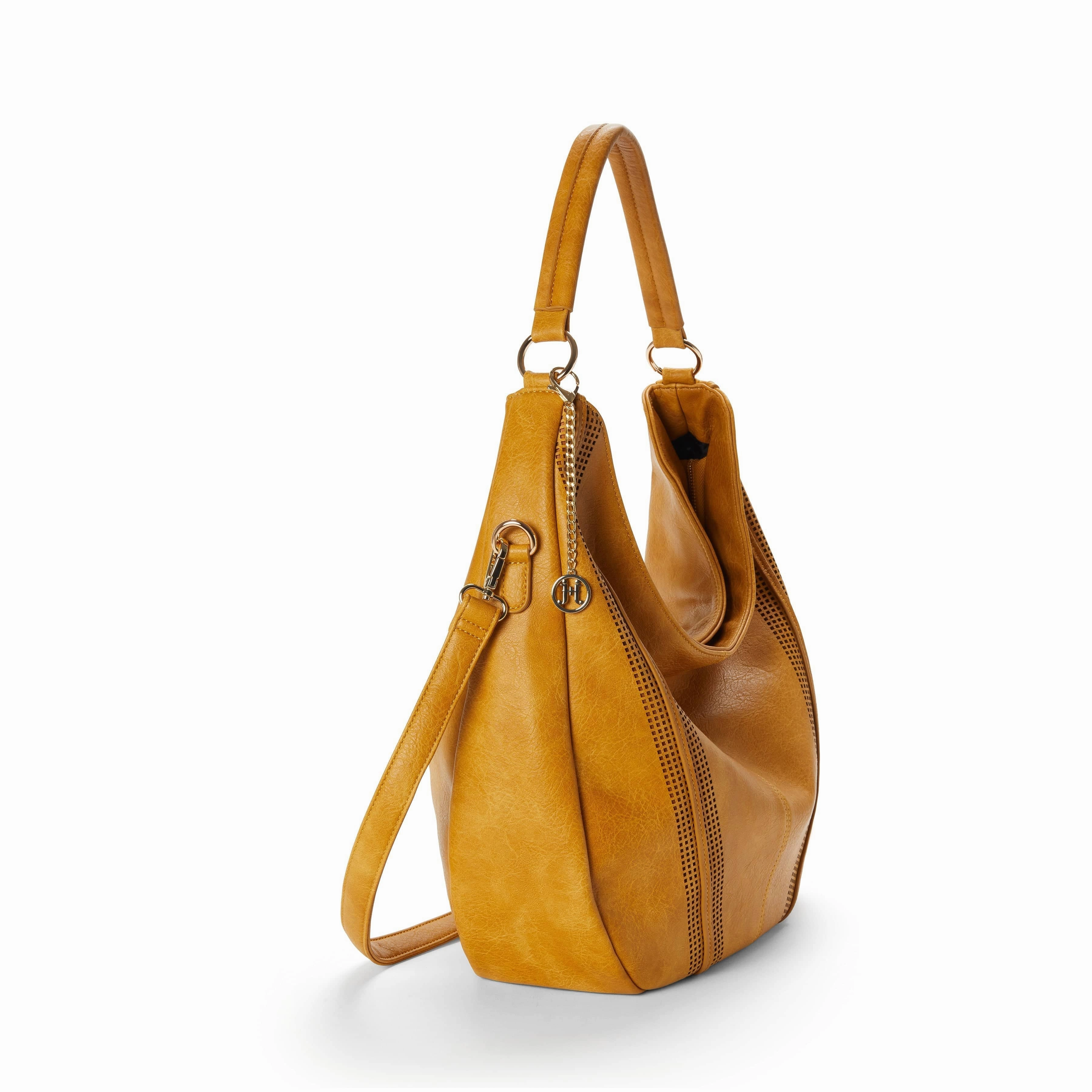 Savannah Vegan Leather Perforated Hobo | Saffron
