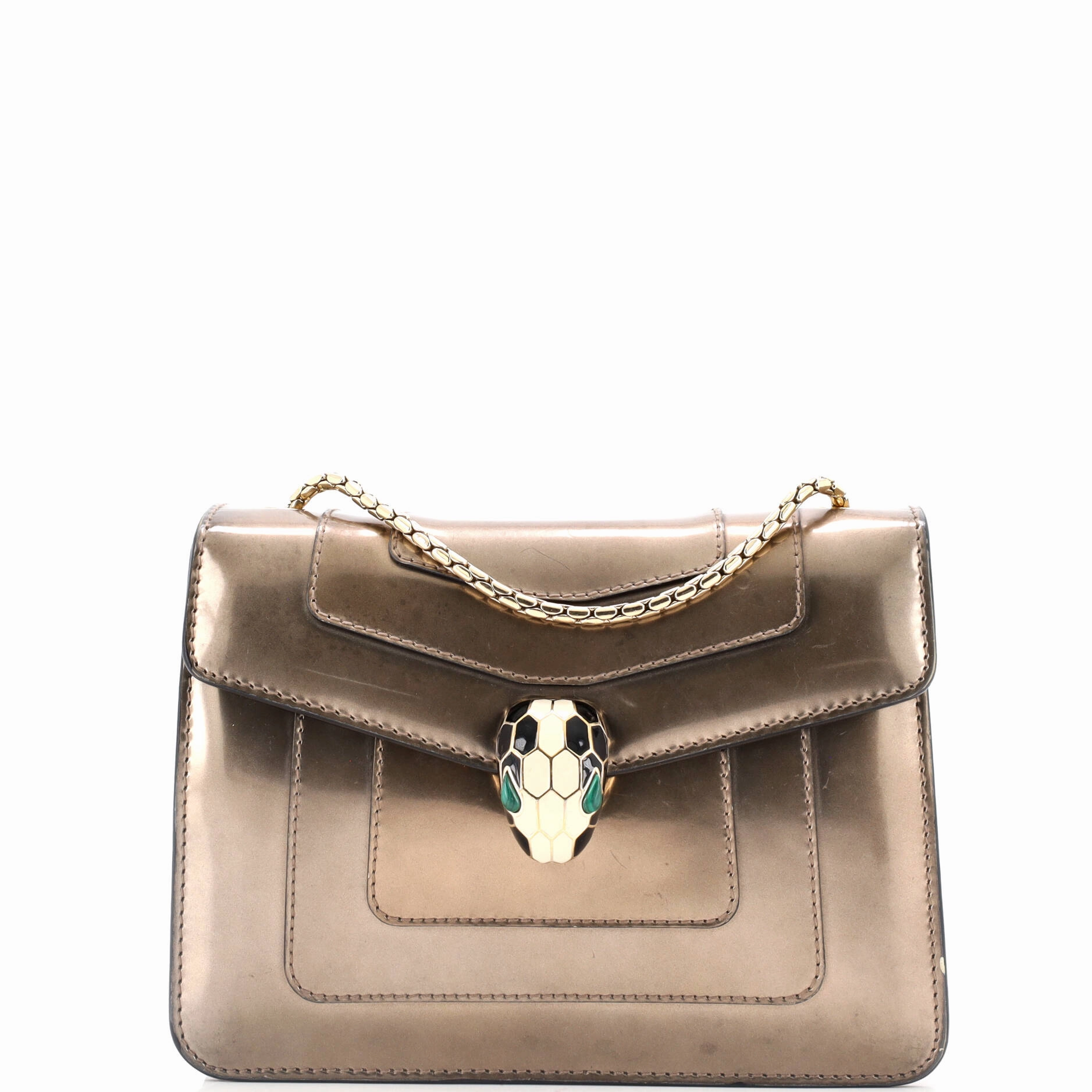 Serpenti Forever Square Shoulder Bag Metallic Leather Small