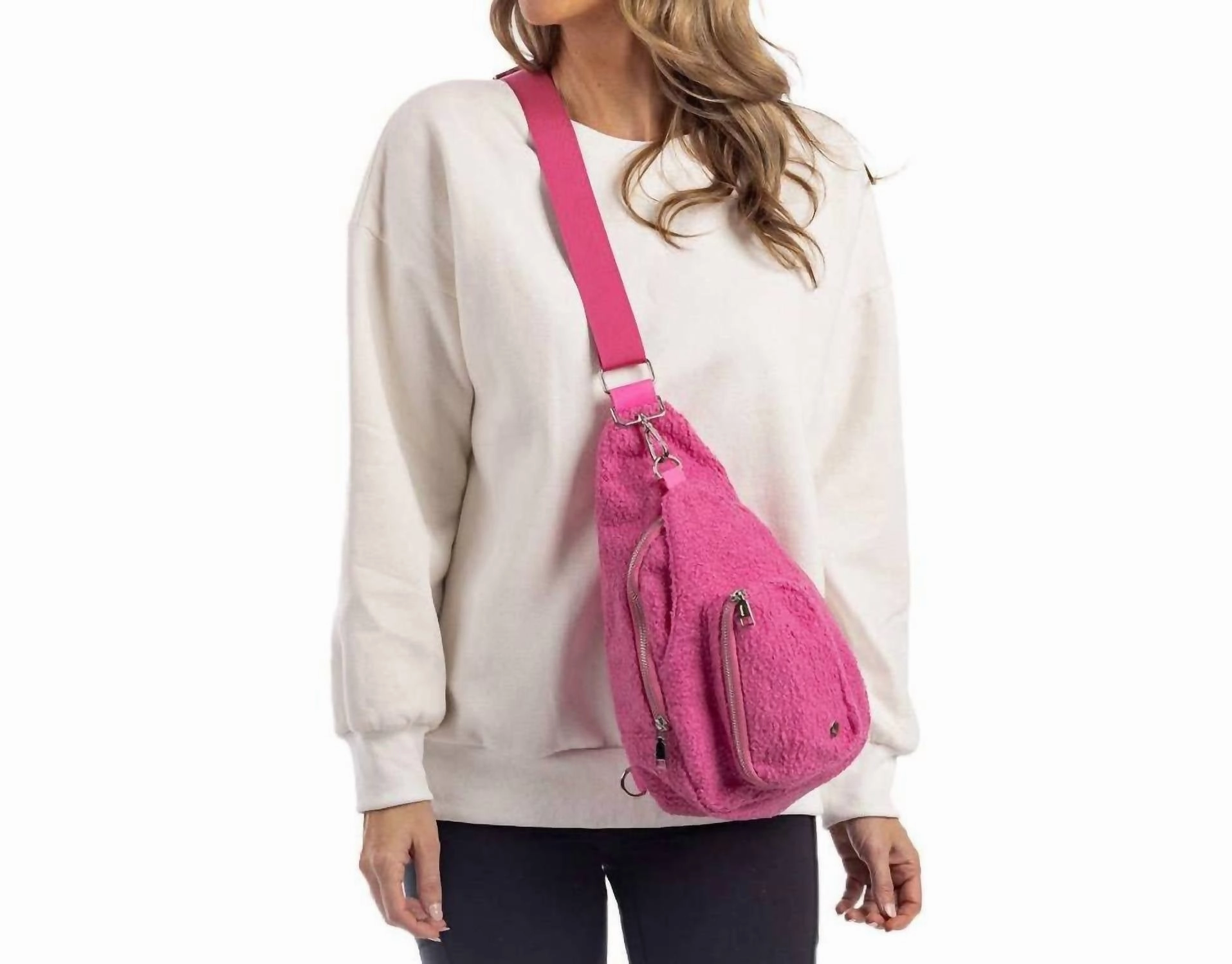 Sherpa Crossbody Sling Bag Barbiecore In Hot Pink