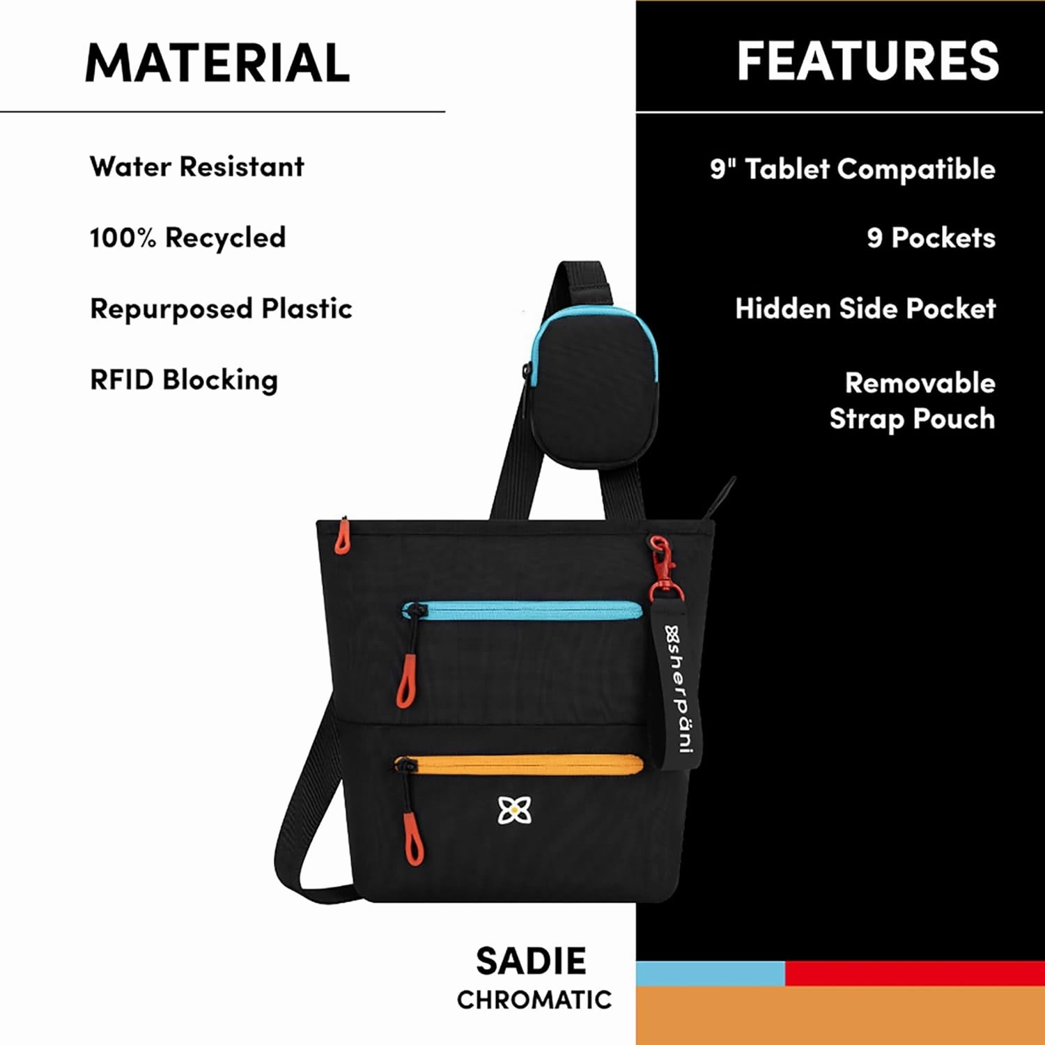 Sherpani Sadie, Nylon Crossbody Bag, Lightweight Shoulder Bag, Travel Cross Body Purse, Crossbody Bags for Women, RFID Protection, Removable Coin Purse, Travel Gift for Mothers Day 2025 (Chromatic)