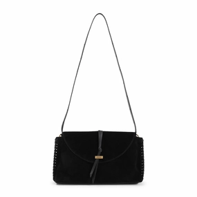 Silao Black Suede Calf Leather Shoulder Bag