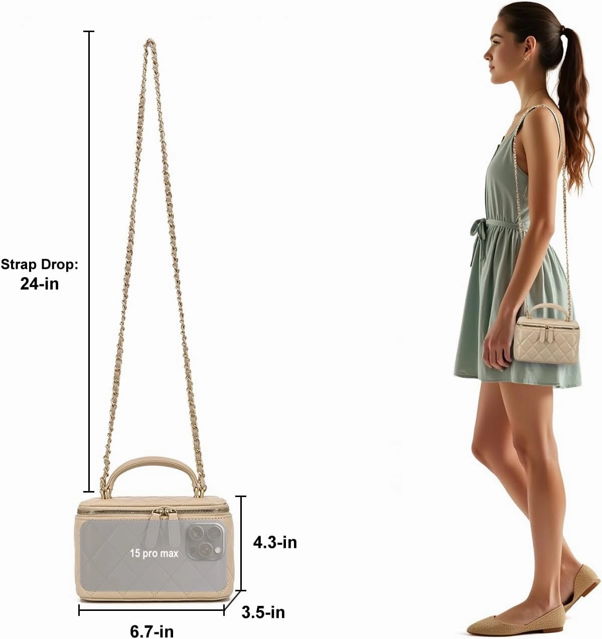 Small Genuine Leather Purse Quilted Crossbody Bag for Women, Mini Top-Handle Shoulder Handbag w/Gold Chain Strap