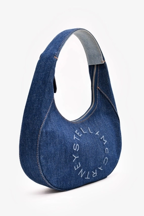 Stella McCartney Denim Small Logo Eco Hobo Shoulder Bag