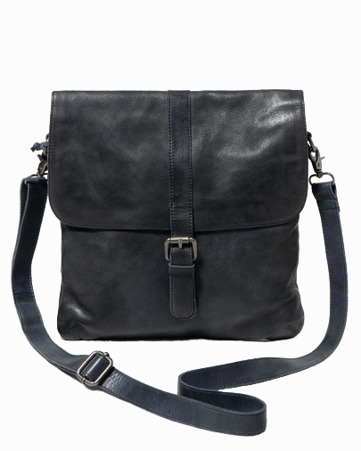 STITCH & HIDE WASHED LEATHER BERLIN REPORTER/SHOULDER BAG INDIGO BLUE - FREE WALLET POUCH