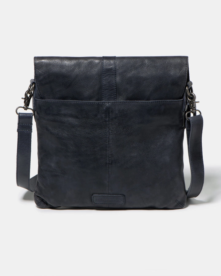 STITCH & HIDE WASHED LEATHER BERLIN REPORTER/SHOULDER BAG INDIGO BLUE - FREE WALLET POUCH