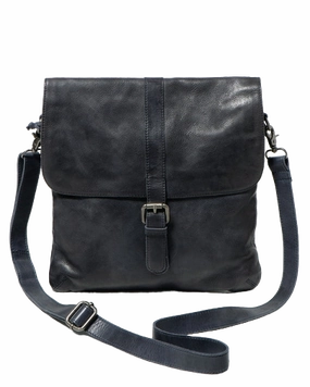 STITCH & HIDE WASHED LEATHER BERLIN REPORTER/SHOULDER BAG INDIGO BLUE - FREE WALLET POUCH