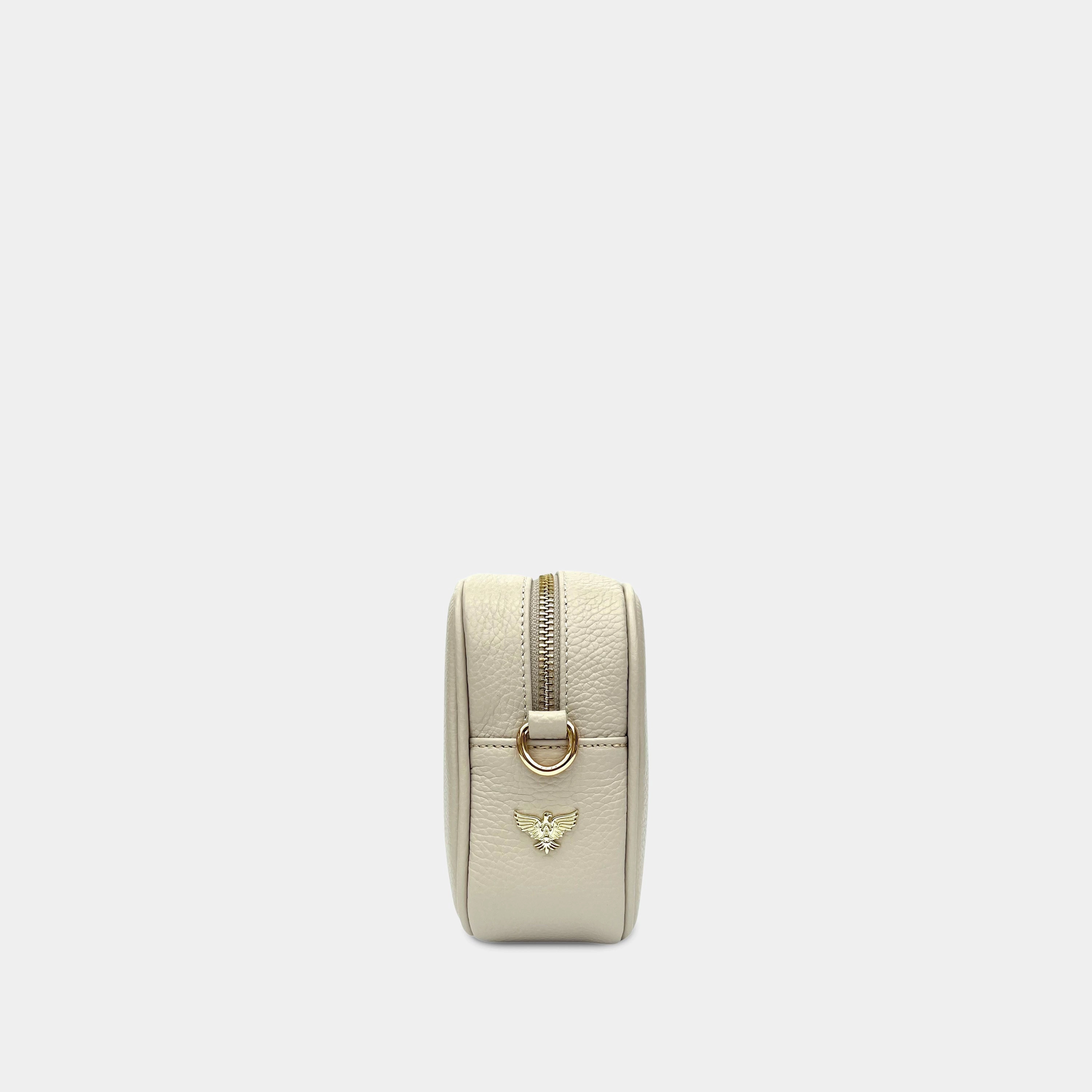 Stone Leather Crossbody Bag With Gold Chain Strap