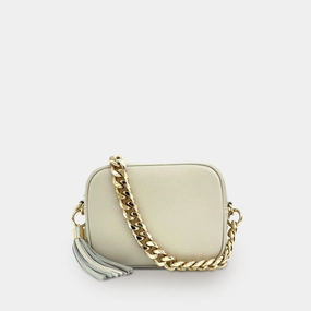 Stone Leather Crossbody Bag With Gold Chain Strap