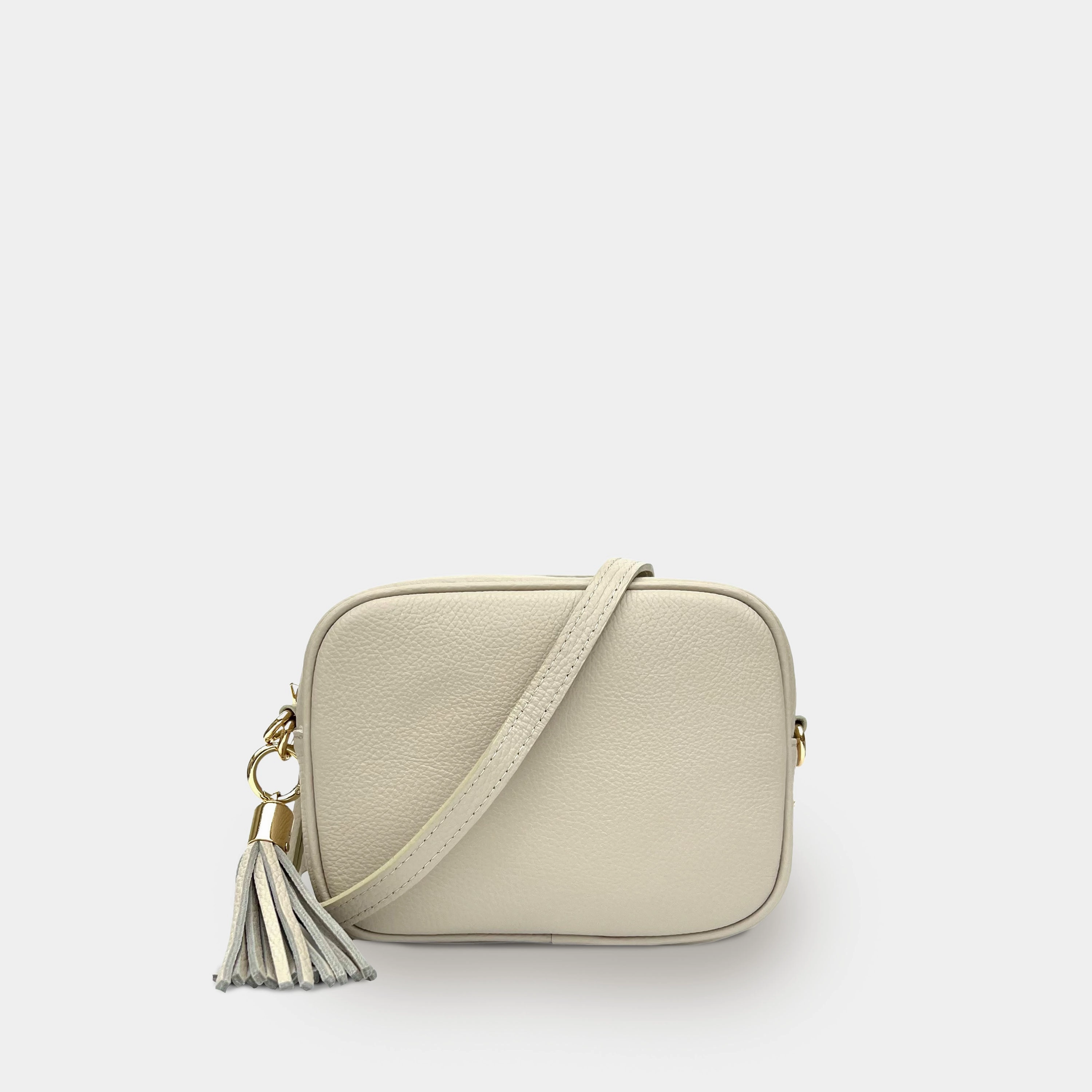 Stone Leather Crossbody Bag With Pistachio Cross-Stitch Strap