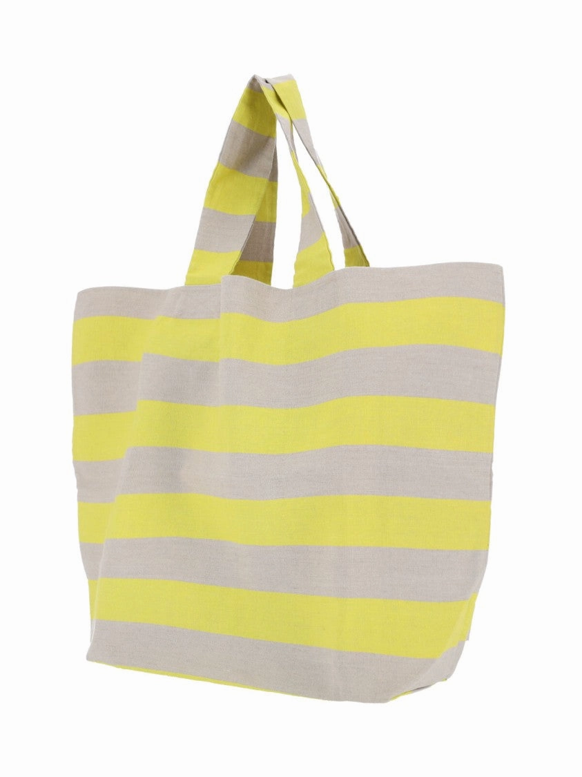 Striped Linen Tote Bag  Yellow
