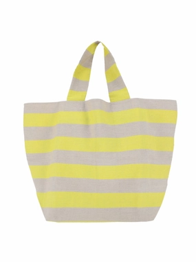Striped Linen Tote Bag  Yellow