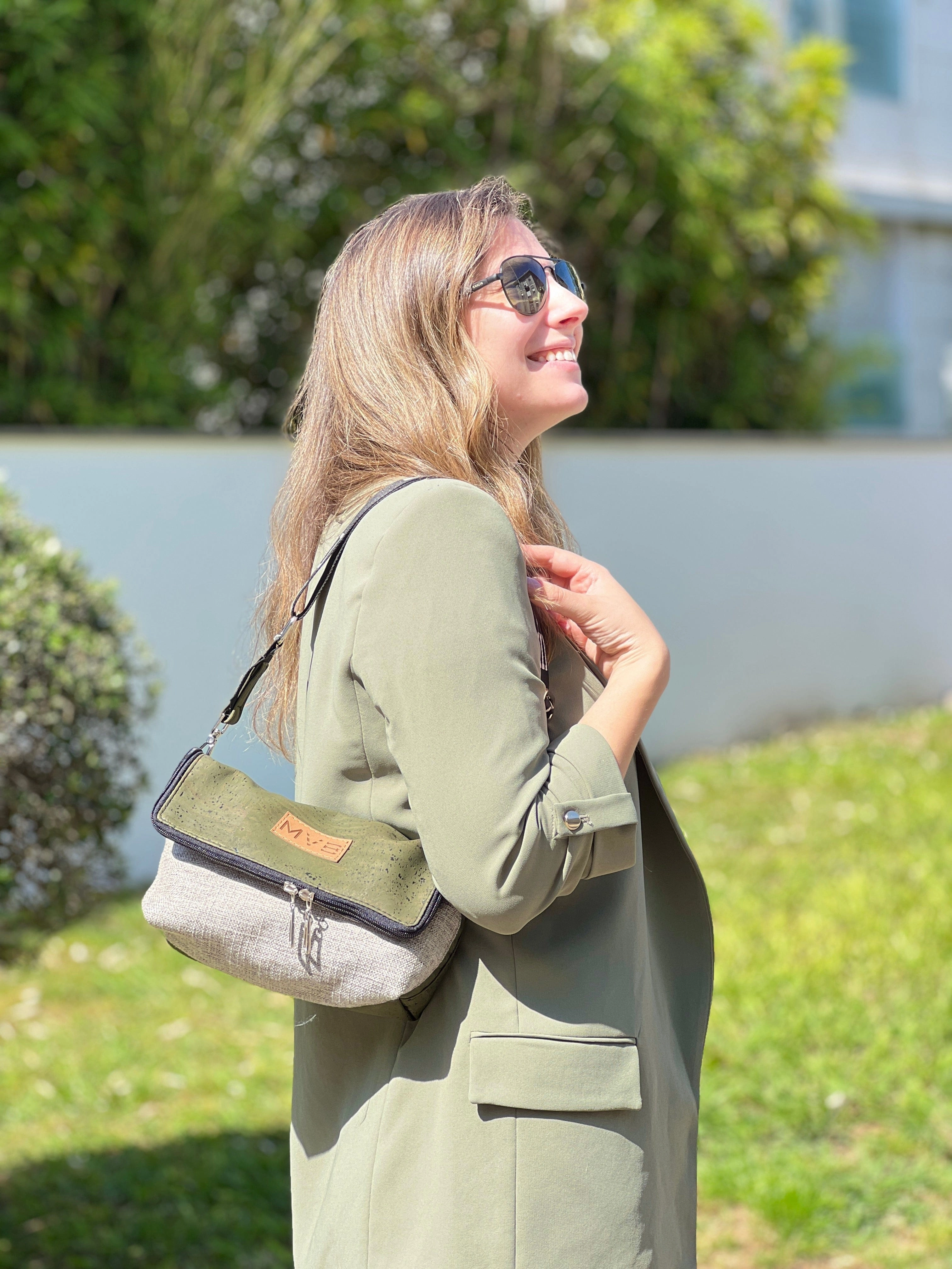 Summer Canvas & Cork Vegan Crossbody Flop Bag | Soft Ash