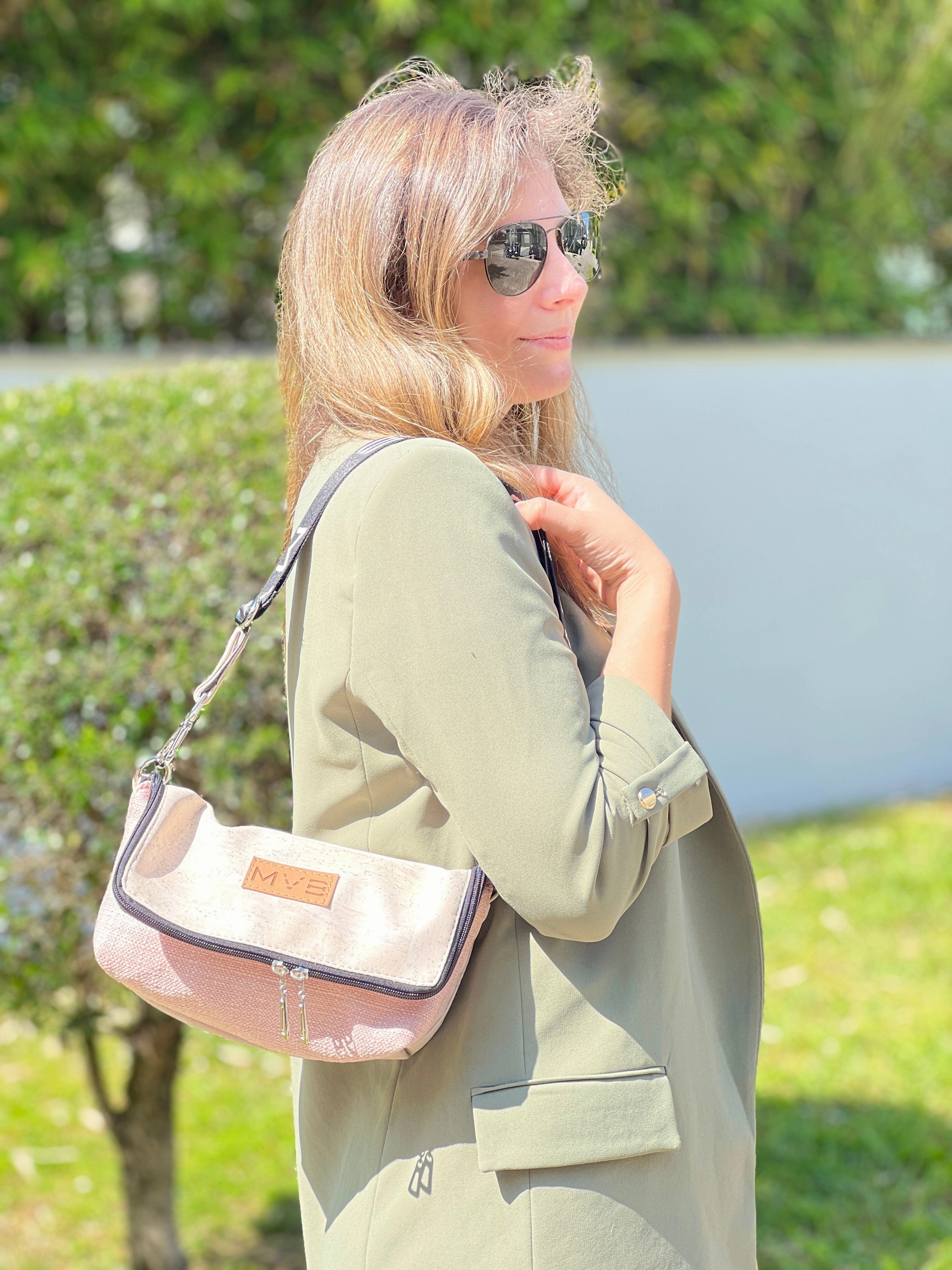 Summer Canvas & Cork Vegan Crossbody Flop Bag | Soft Pink