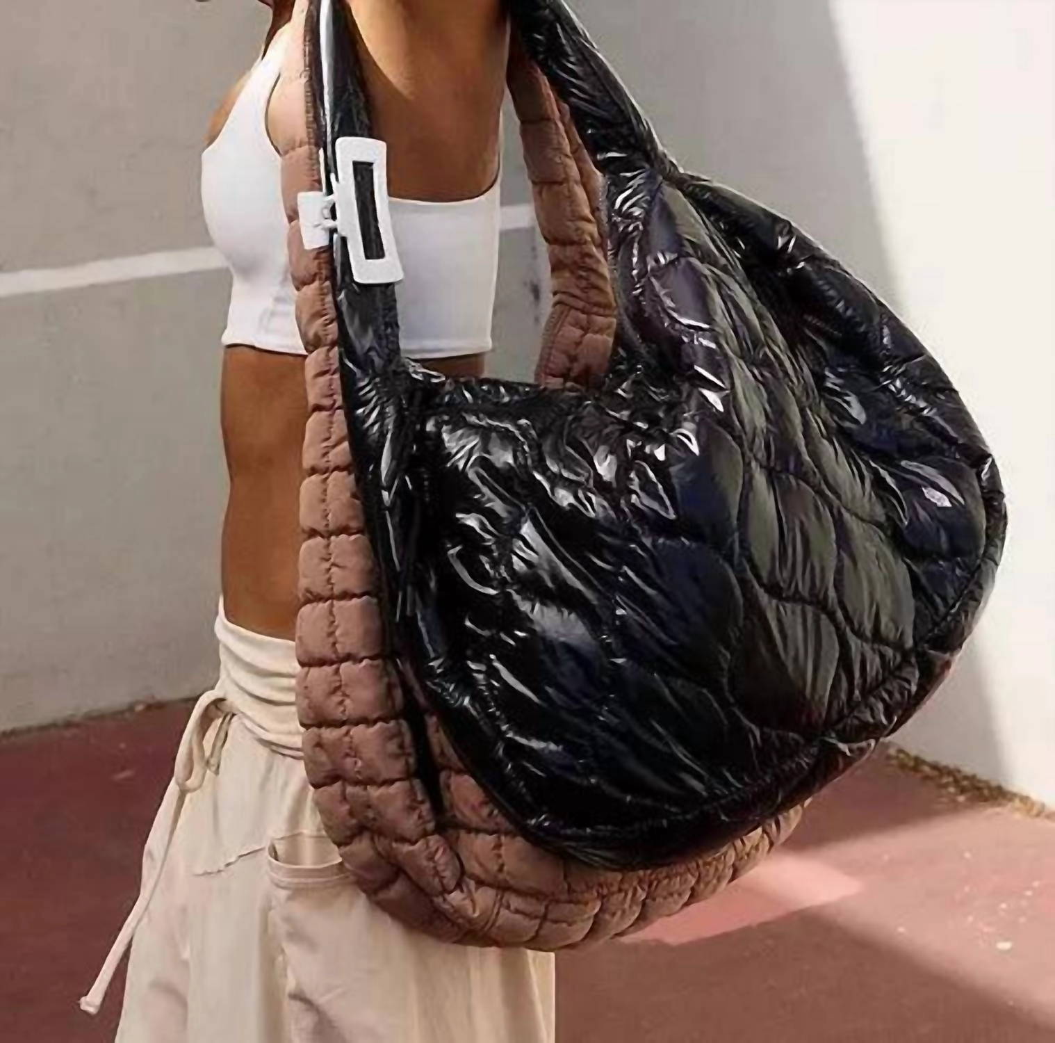 Surplus Shine Carryall Tote Bag In Black Patent