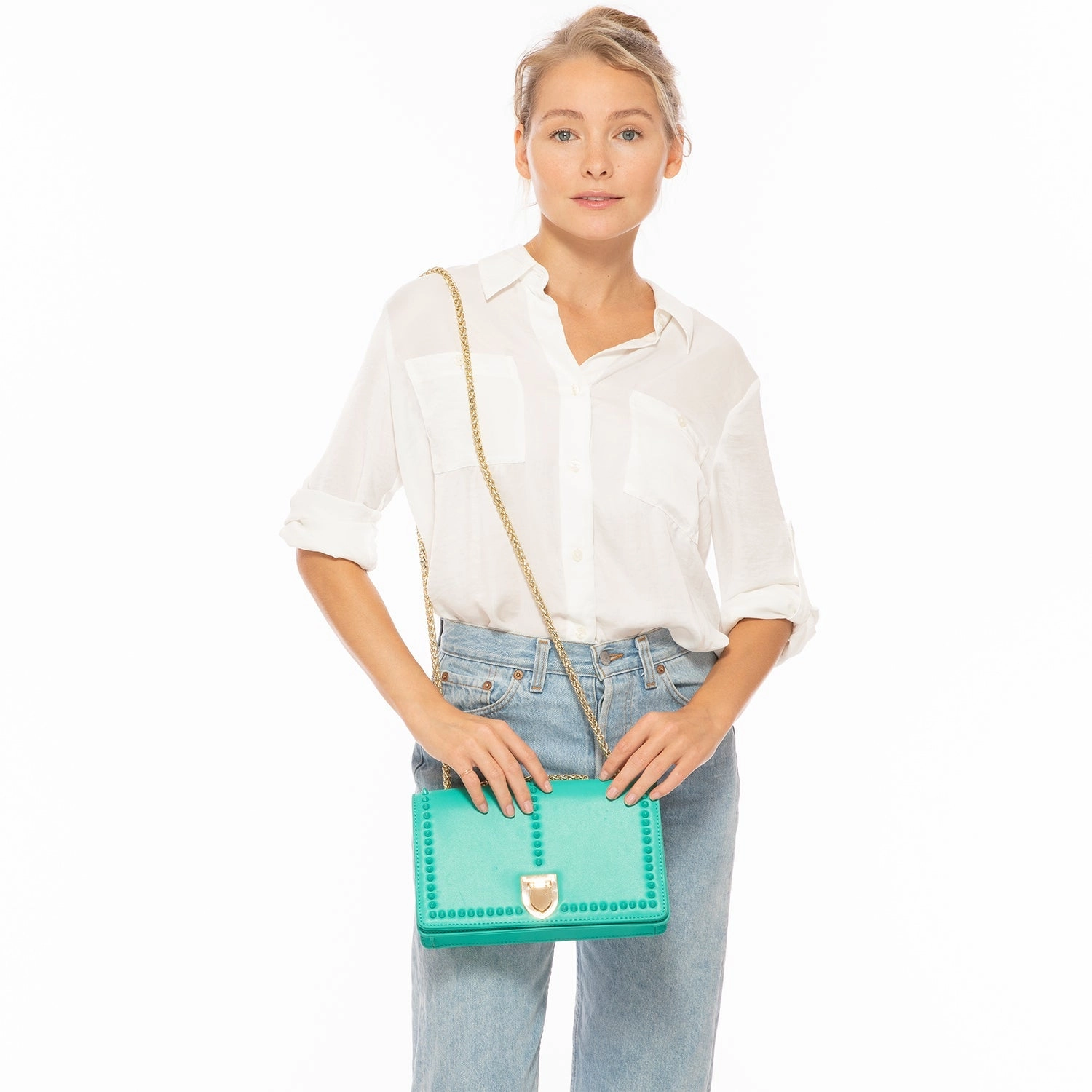 SUSU Josie Green Leather Shoulder Bag With Chain Strap