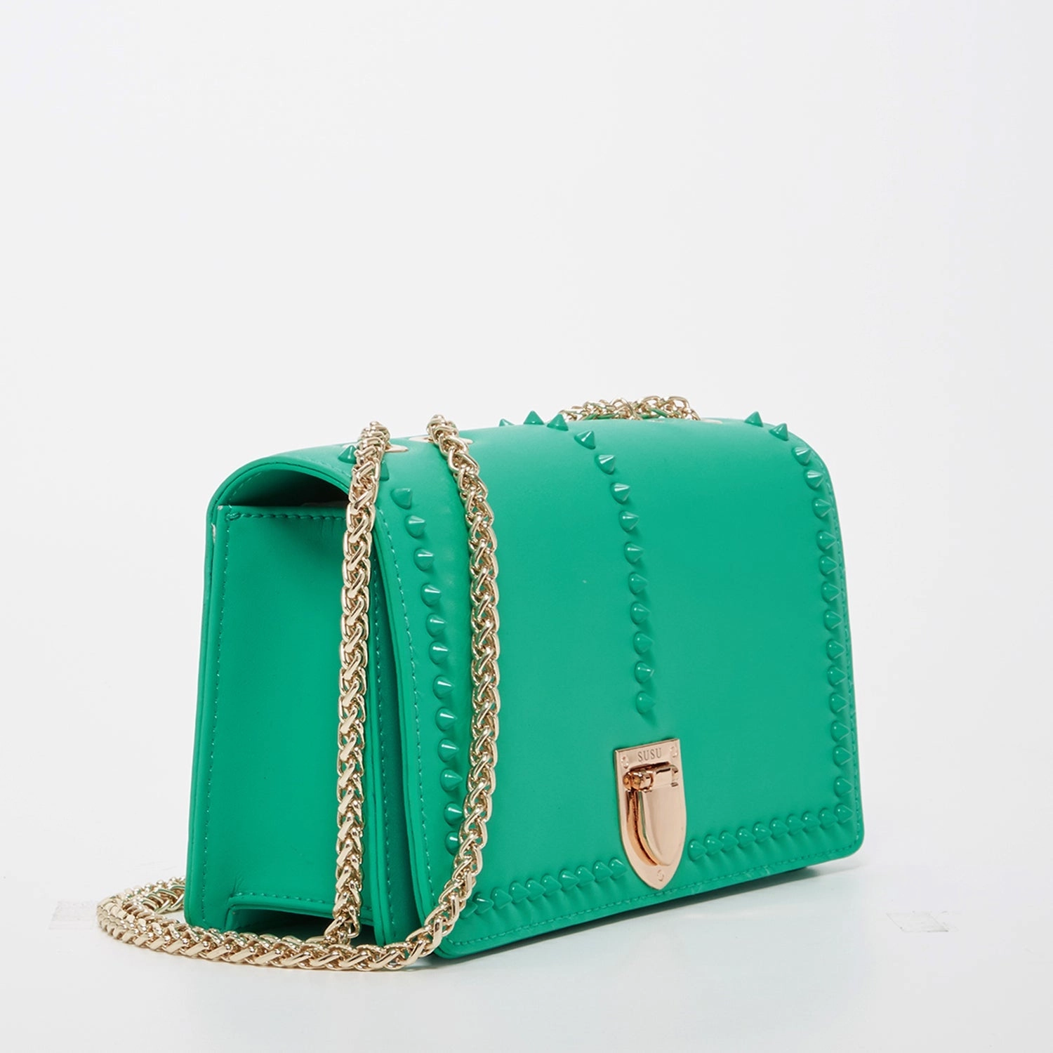 SUSU Josie Green Leather Shoulder Bag With Chain Strap